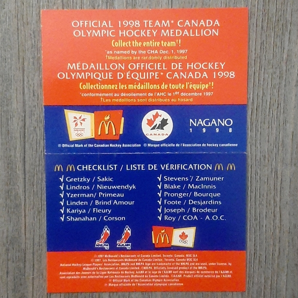 NHL 1998 Team Canada Medallions - Picture 3 of 3